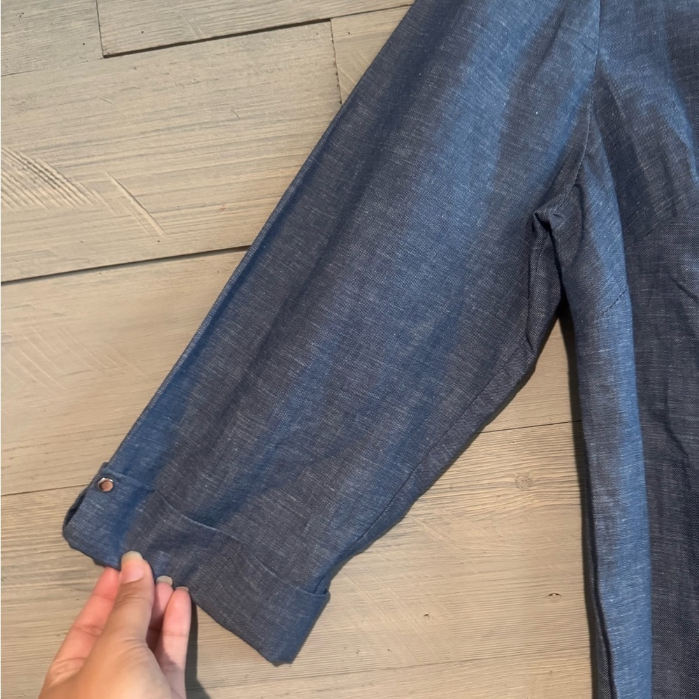 JM Collection Denim Blue Tunic with Pearl Accents - Picture 3 of 8